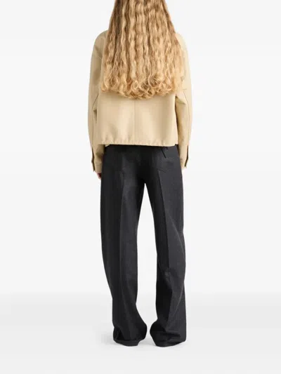 Prada Womens Neutral Triangle-logo Blouson Leather Jacket In Brown