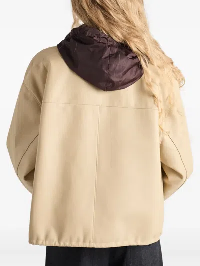 Prada Womens Neutral Triangle-logo Blouson Leather Jacket In Brown