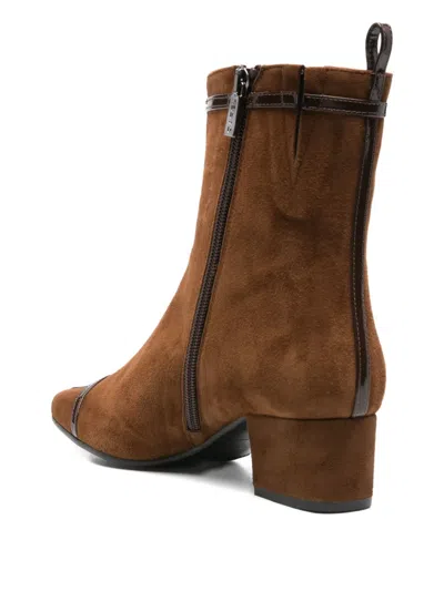 Carel Paris Brown Suede Ankle Boots With Decorative Buckled Straps In Brown