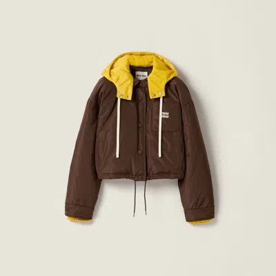 Miu Miu Technical Pongé Down Hoodie Jacket In Brown