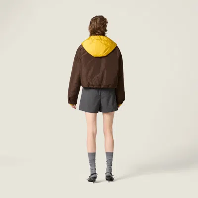 Miu Miu Technical Pongé Down Hoodie Jacket In Brown