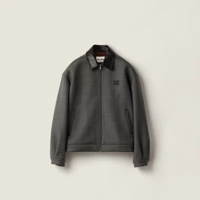 Miu Miu Prince Of Wales Check And Bonded Jersey Blouson Jacket In Gray