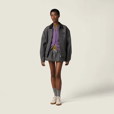 Miu Miu Prince Of Wales Check And Bonded Jersey Blouson Jacket In Gray