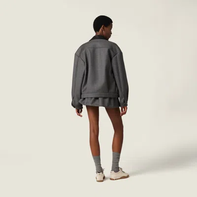 Miu Miu Prince Of Wales Check And Bonded Jersey Blouson Jacket In Gray