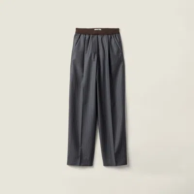 Miu Miu Pinstripe Pleated Wide-leg Drawstring Pants In Blue