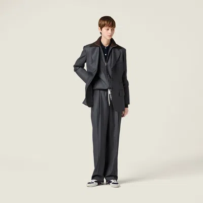 Miu Miu Pinstripe Pleated Wide-leg Drawstring Pants In Blue