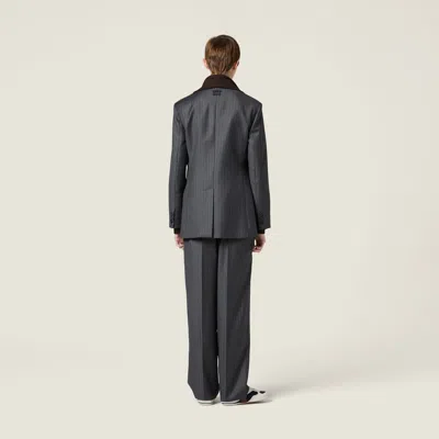 Miu Miu Pinstripe Pleated Wide-leg Drawstring Pants In Blue