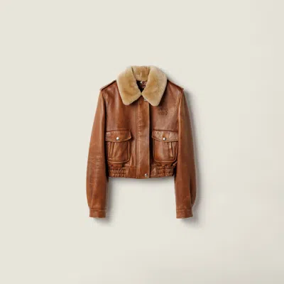 Miu Miu Nappa Leather Jacket In Brown