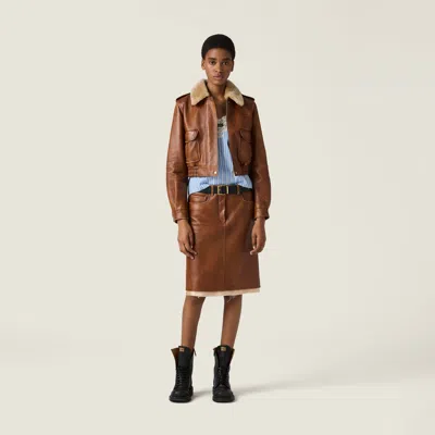 Miu Miu Nappa Leather Jacket In Brown