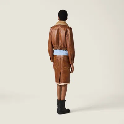 Miu Miu Nappa Leather Jacket In Brown