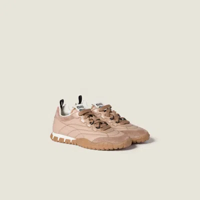 Miu Miu Tyre Sneakers In Technical Fabric And Suede Shoes In Pink