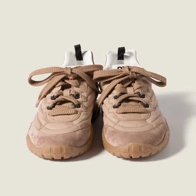 Miu Miu Tyre Sneakers In Technical Fabric And Suede Shoes In Pink