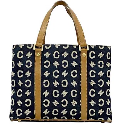Pre-owned Celine Beige Blue Navy White Denim Canvas Leather Handbag ()