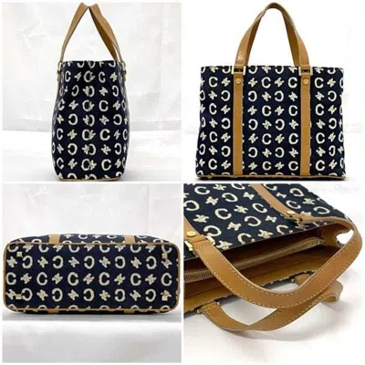 Pre-owned Celine Beige Blue Navy White Denim Canvas Leather Handbag ()