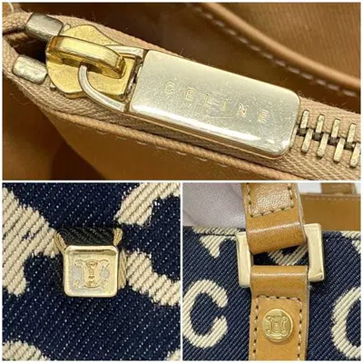 Pre-owned Celine Beige Blue Navy White Denim Canvas Leather Handbag ()