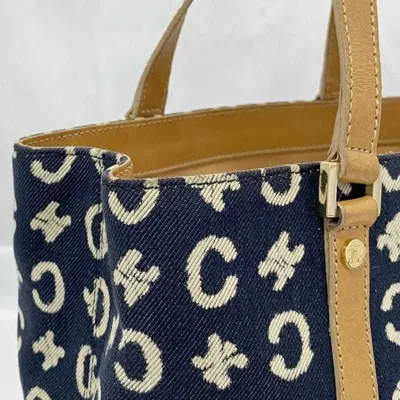 Pre-owned Celine Beige Blue Navy White Denim Canvas Leather Handbag ()