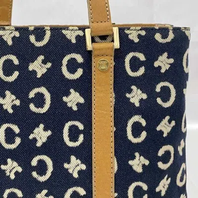 Pre-owned Celine Beige Blue Navy White Denim Canvas Leather Handbag ()