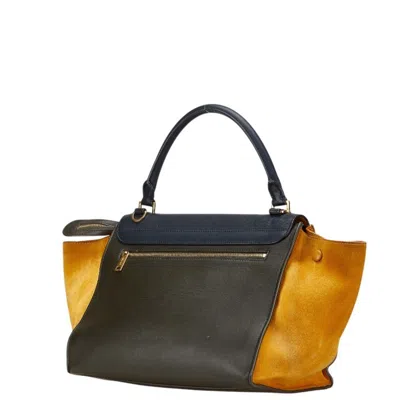 Pre-owned Celine Trapeze Black Yellow Leather Suede Handbag Shoulder Bag ()