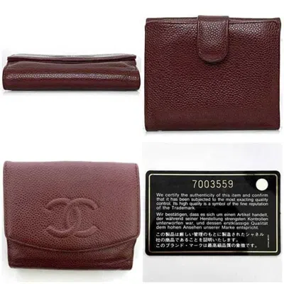 Pre-owned Chanel Red Color Grained Calfskin Leather Wallet (bi-fold) ()