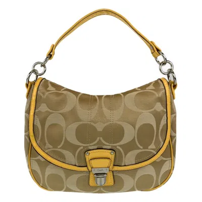 Pre-owned Coach Beige Brown Signature Line Leather Handbag Shoulder Bag ()