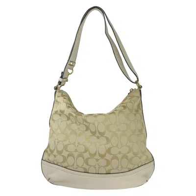 Pre-owned Coach Beige Light Blue Signature Line Leather Shoulder Bag ()
