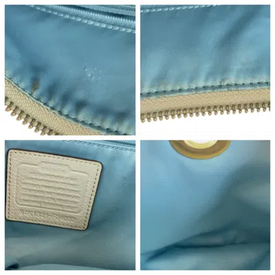 Pre-owned Coach Beige Light Blue Signature Line Leather Shoulder Bag ()