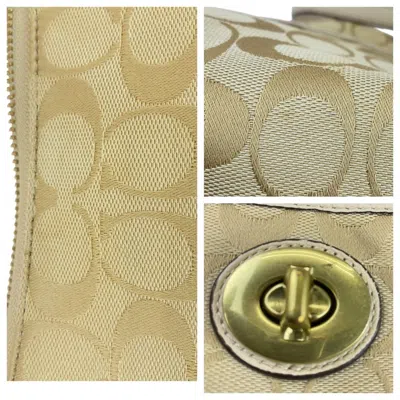 Pre-owned Coach Beige Light Blue Signature Line Leather Shoulder Bag ()