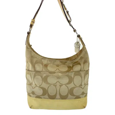Pre-owned Coach Beige Signature Line Patent Leather Shoulder Bag ()
