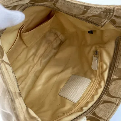 Pre-owned Coach Beige Signature Line Patent Leather Shoulder Bag ()
