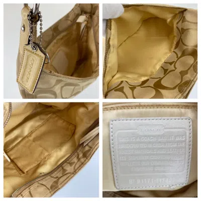Pre-owned Coach Beige Signature Line Patent Leather Shoulder Bag ()