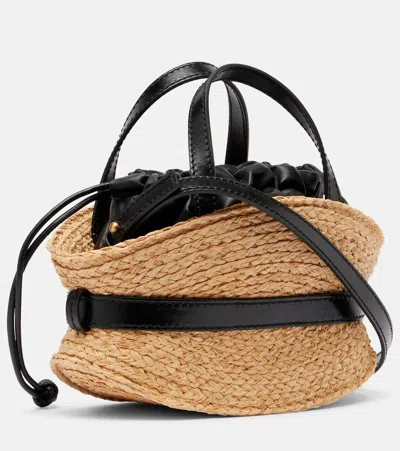 Balmain Shuffle Mini Top-handle Bag In Raffia And Calfskin In Sand