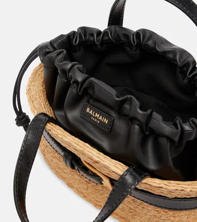 Balmain Shuffle Mini Top-handle Bag In Raffia And Calfskin In Sand