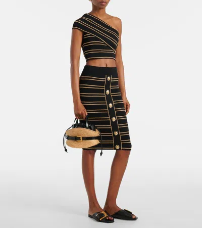 Balmain Shuffle Mini Top-handle Bag In Raffia And Calfskin In Sand