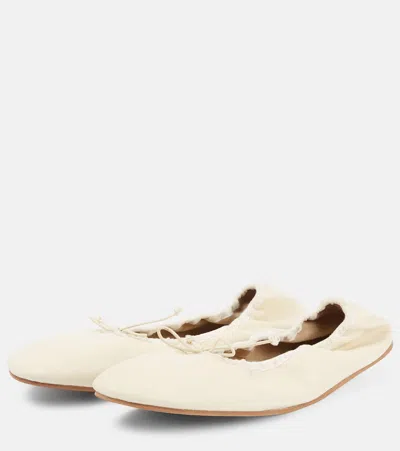 The Row Awar Elasticated Satin Ballet Flats In White