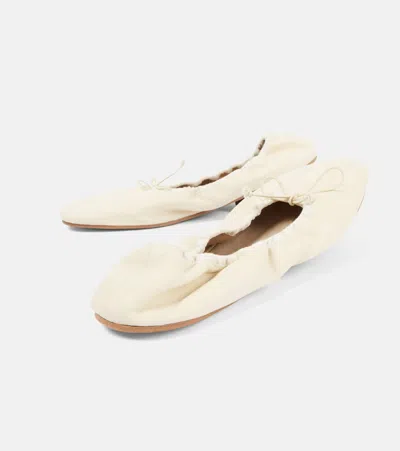 The Row Awar Elasticated Satin Ballet Flats In White