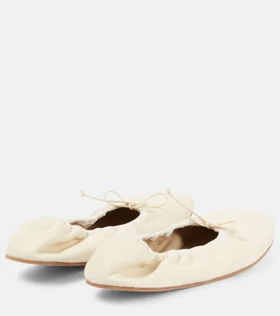 The Row Awar Elasticated Satin Ballet Flats In White