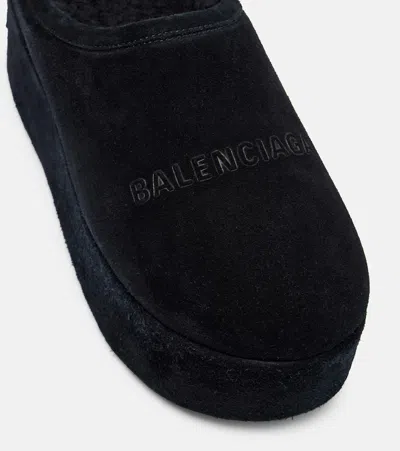 Balenciaga Suede Mules With Rounded Toe And Elevated Platform Sole In Black