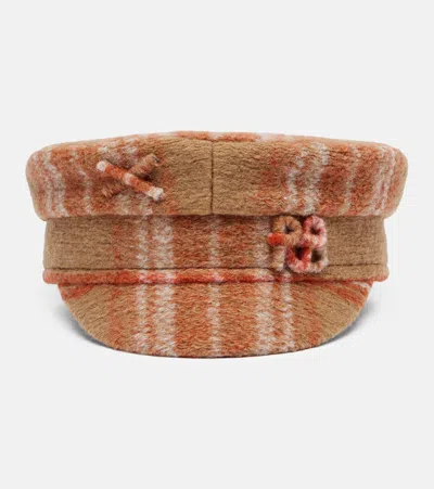 Ruslan Baginskiy Checked Wool-blend Newsboy Cap In Neutral