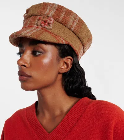 Ruslan Baginskiy Checked Wool-blend Newsboy Cap In Neutral
