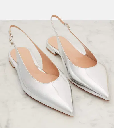 Gianvito Rossi 10mm Metallic Leather Slingback Flats In Silver