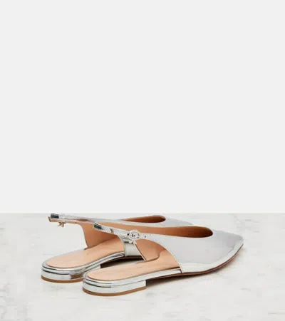 Gianvito Rossi 10mm Metallic Leather Slingback Flats In Silver
