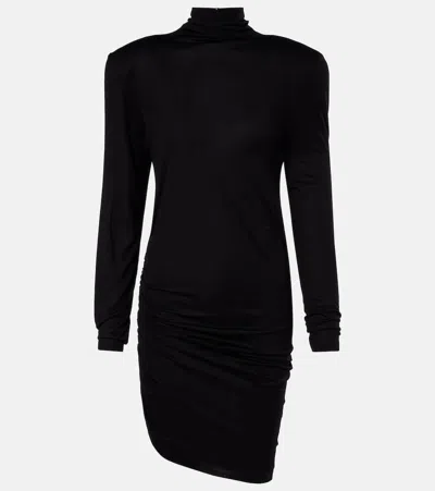 Jacquemus Short Dress With Asymmetric Hem And Ruched Detailing In Black
