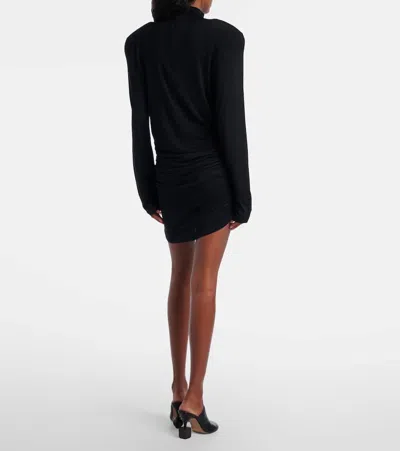Jacquemus Short Dress With Asymmetric Hem And Ruched Detailing In Black