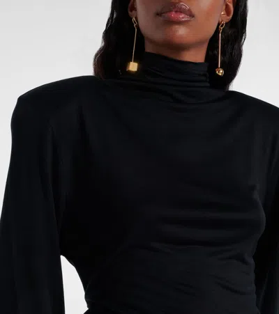 Jacquemus Short Dress With Asymmetric Hem And Ruched Detailing In Black