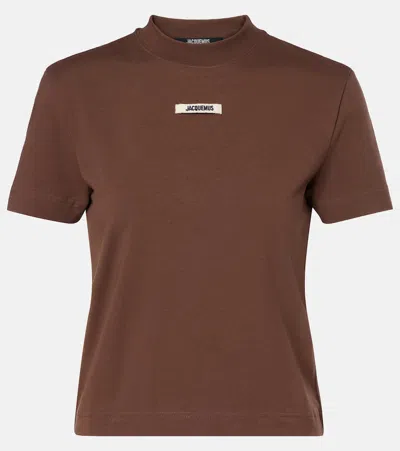 Jacquemus Le T-shirt Gros Grain Brown Crewneck T-shirt With Logo Patch On The Front In Cotton Stretch Woman