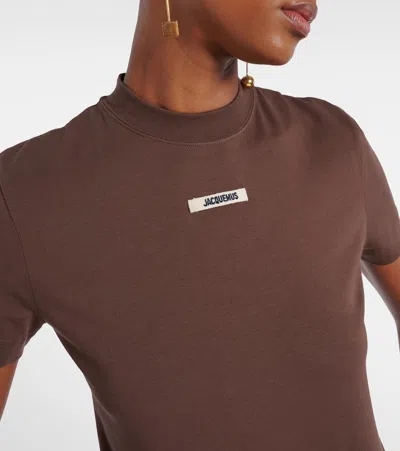 Jacquemus Le T-shirt Gros Grain Brown Crewneck T-shirt With Logo Patch On The Front In Cotton Stretch Woman