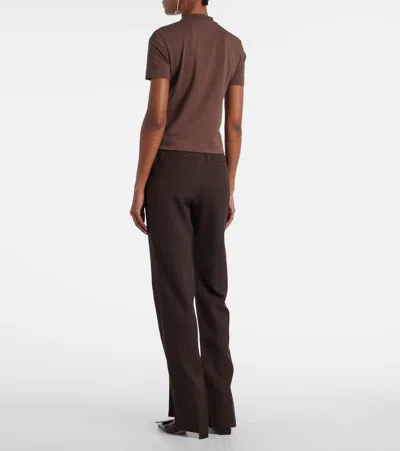 Jacquemus Le T-shirt Gros Grain Brown Crewneck T-shirt With Logo Patch On The Front In Cotton Stretch Woman