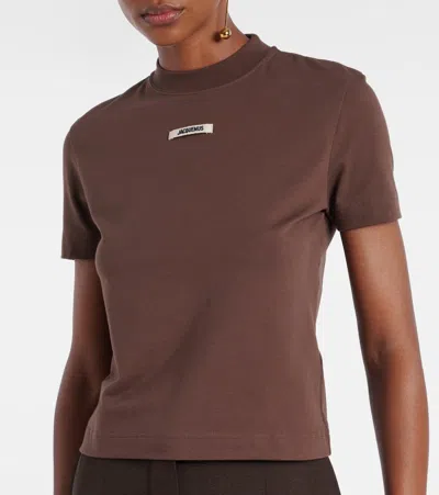 Jacquemus Le T-shirt Gros Grain Brown Crewneck T-shirt With Logo Patch On The Front In Cotton Stretch Woman