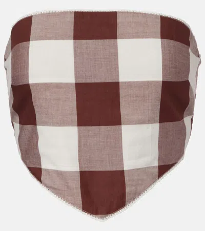 Posse Womens Mocha Gingham Callie Gingham-print Tie Cotton Top Xs In Multi