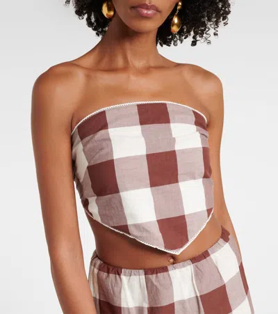 Posse Womens Mocha Gingham Callie Gingham-print Tie Cotton Top Xs In Multi